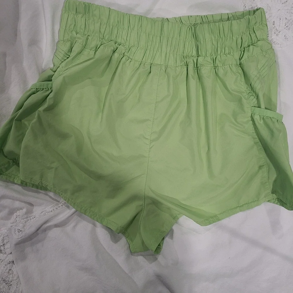 FP Movement Get Your Flirt On Shorts Womens Large Lime Green Smocked High Rise